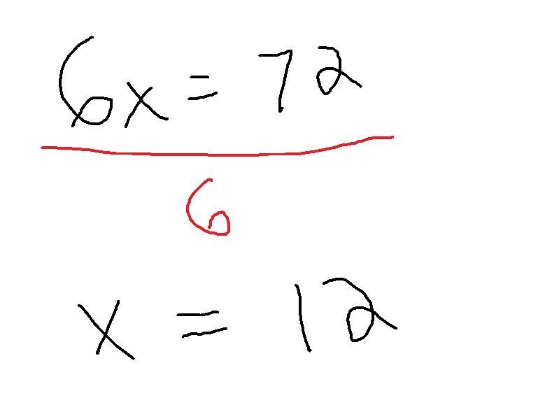 What is the value of x? 6x=72 show how you got the answer-example-1