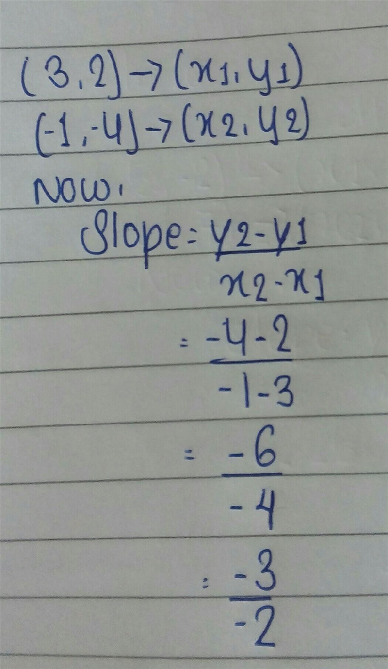 What is the slope of the line that through the points (3,2) and (-1,-4)?-example-1