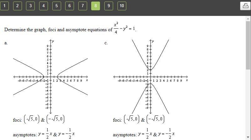 Determine the graph foci and asymptote equation of x^2/4-y^2=1-example-2