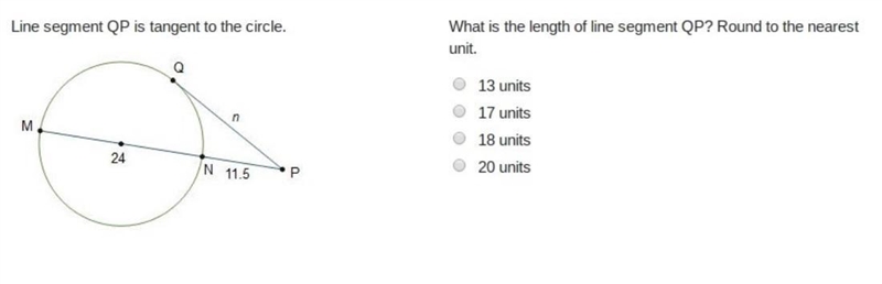 What is the length of line segment QP? Round to the nearest unit. O O O o 13 units-example-1