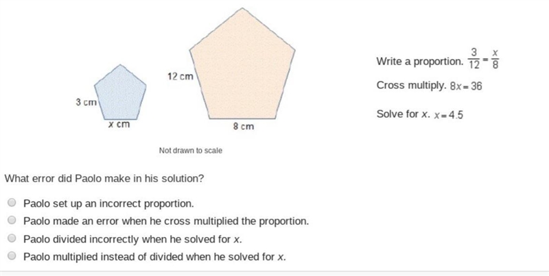 Paolo was asked to find the original dimension of an enlarged pentagon. His solution-example-1