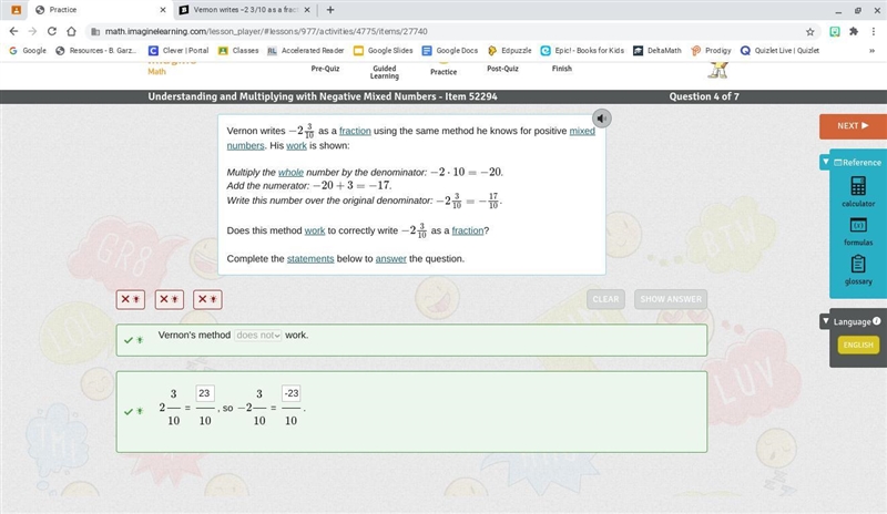 Vernon writes −2 3/10 as a fraction using the same method he knows for positive mixed-example-1