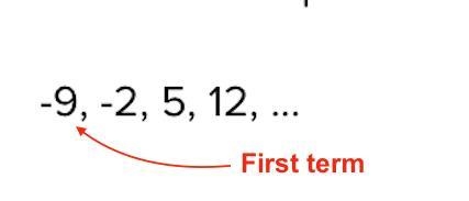 What is the value of the first term in the following arithmetic sequence? -9, -2, 5, 12, ... 9 -9 7 -7-example-1