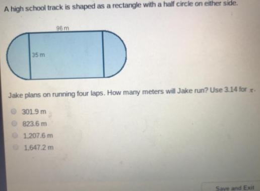 A high school track is shaped as a rectangle with a half circle on either side. 96 m-example-1