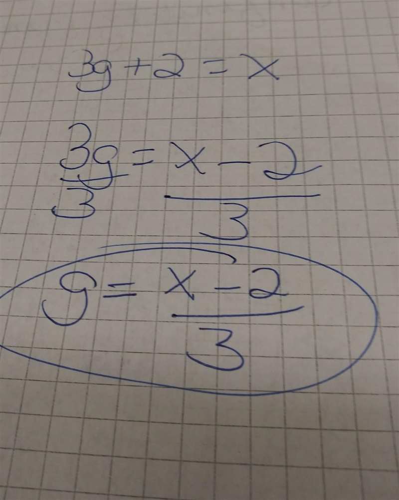 Make g the subject of x=3g+2-example-1