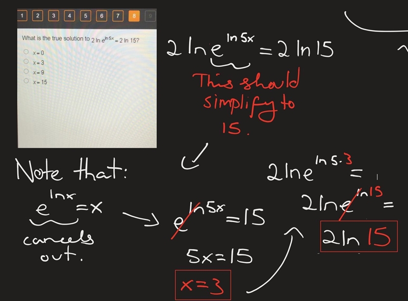 What is the true solution to 2In e sqrt in 5x = 2 In 15?-example-1