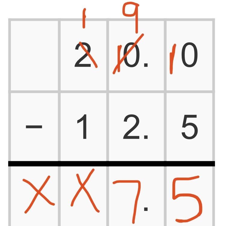 A + 12.5 = 20 Solve the following equation and show work-example-1