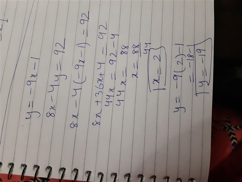 Y=-9x – 1 8x – 4y = 92-example-1