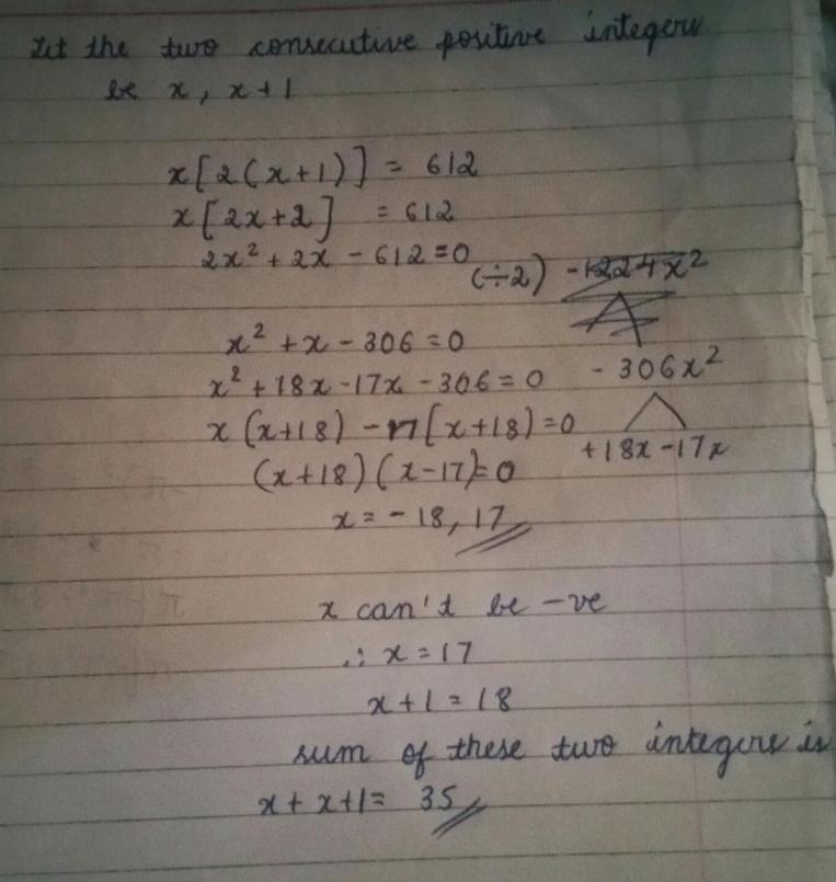 Two consecutive positive integers have the property that one integer times the other-example-1