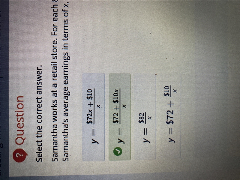 Samantha works at a retail store. For each 8-hour shift, she earns $72 plus $10 per-example-1