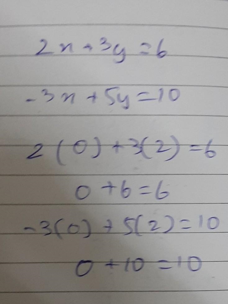 Which ordered pair is a solution to the system of linear equations? 2x + 3y= 6 –3x-example-1