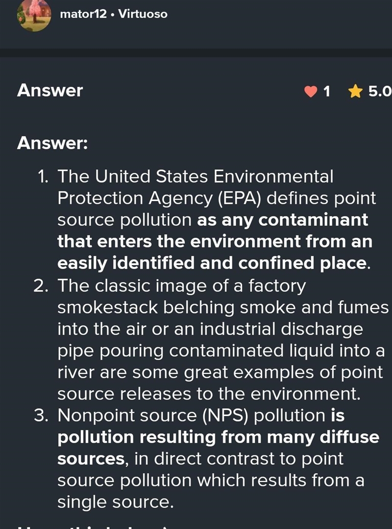 Please answer these three Give two example of point source pollution?- Give one example-example-1