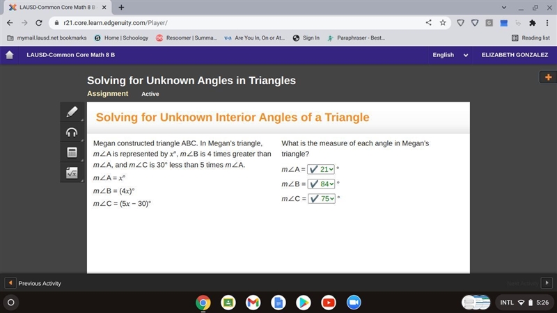 Megan constructed triangle ABC. In Megan's triangle, mZA is represented by xº, mZB-example-1