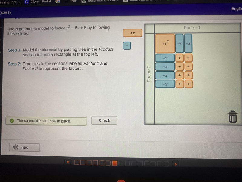 Use a geometric model to factor x^2-6x+8 by following these steps-example-1