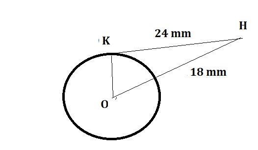 In the diagram, HK is tangent to Circle O. If HK is 24mm and the length from H to-example-1