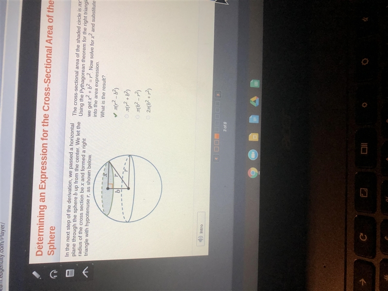 In the next step of the derivation, we passed a horizontal plane through the sphere-example-1