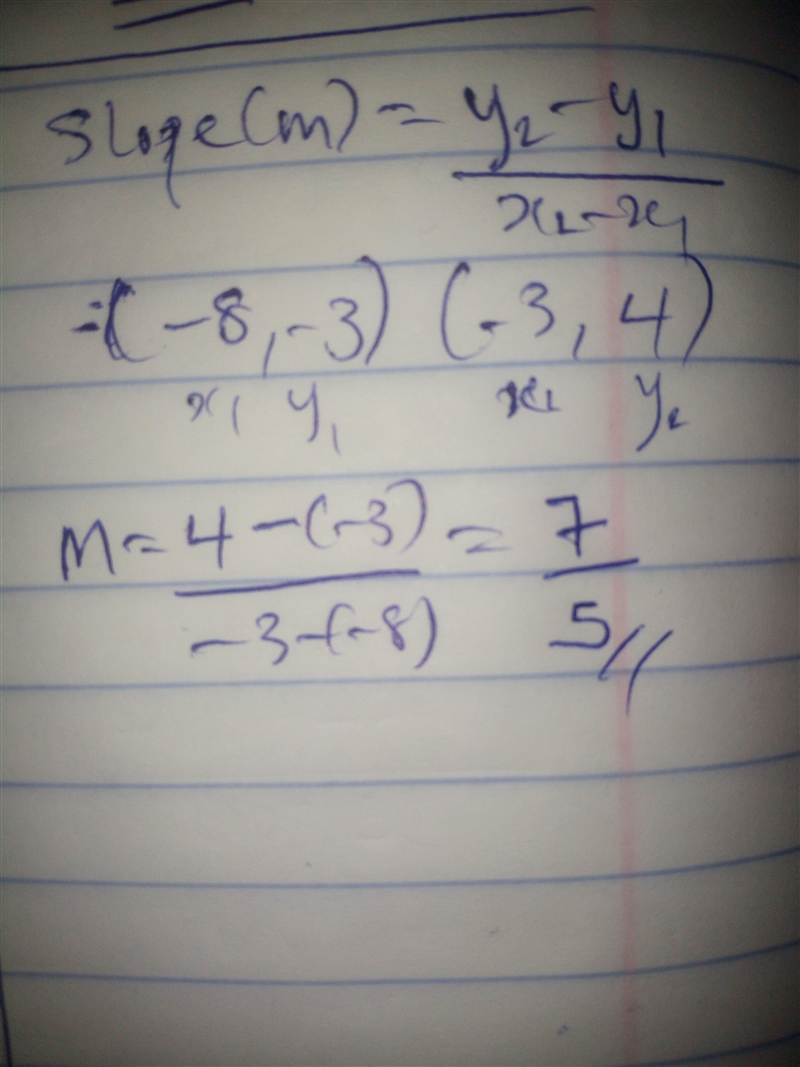 Find slope of a line passing through points (-8 , -3) and (-3 , 4).-example-1