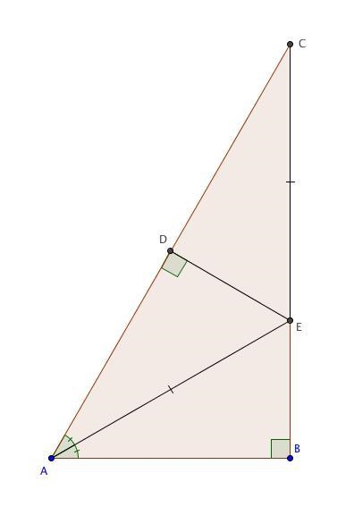 In triangle ABC angle bisector AE is equal to EC. Given AC=2·AB, find m∠ABC, in degrees-example-1