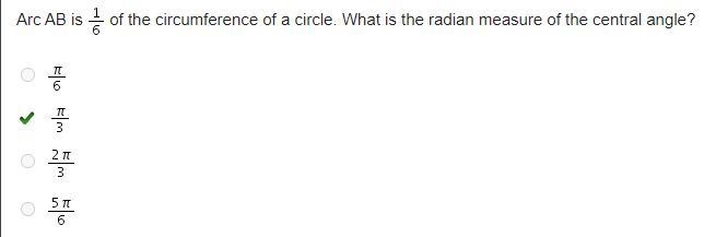 Arc AB is One-sixth of the circumference of a circle. What is the radian measure of-example-1