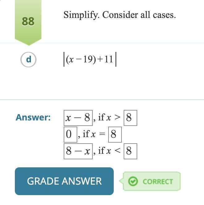 Simplify. Consider all cases. (x−19)+11-example-1