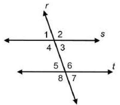 Parallel lines s and t are cut by a transversal r. Parallel lines s and t are cut-example-1