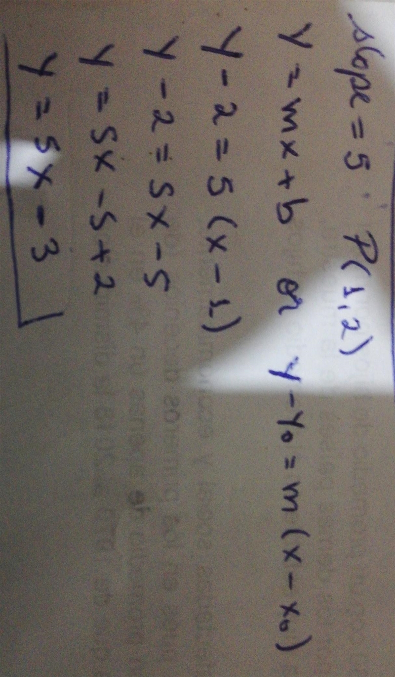 Determine the equation of the line with slope 5 that passes through the point M(1,2).-example-1