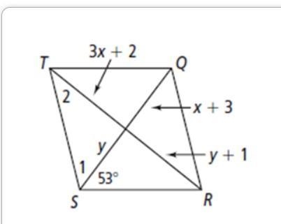 Use rhombus TQRS to answer the question. 3. What is the value of x? A. 2 B. 1 C. 5 D-example-1