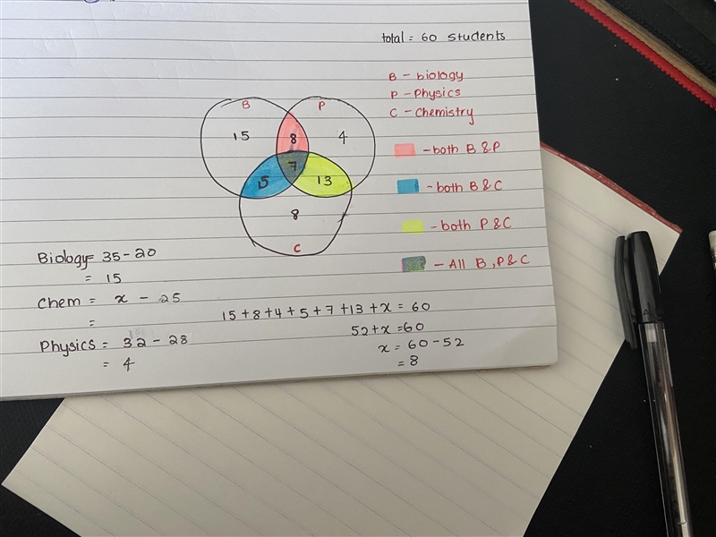 There are 60 students studying sciences (biology, chemistry or physics). 7 students-example-1