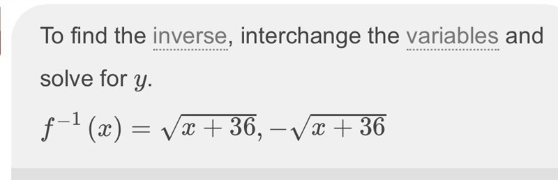 What equation is the inverse of y=x^2-36-example-1