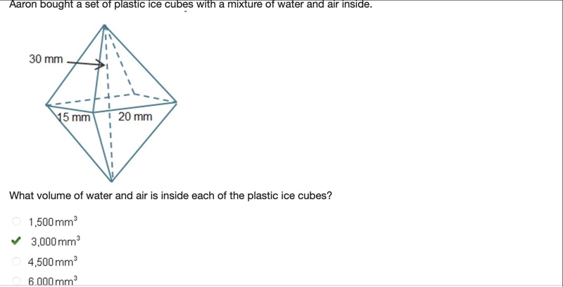 Aaron bought a set of plastic ice cubes with a mixture of water and air inside. 2 rectangular-example-1