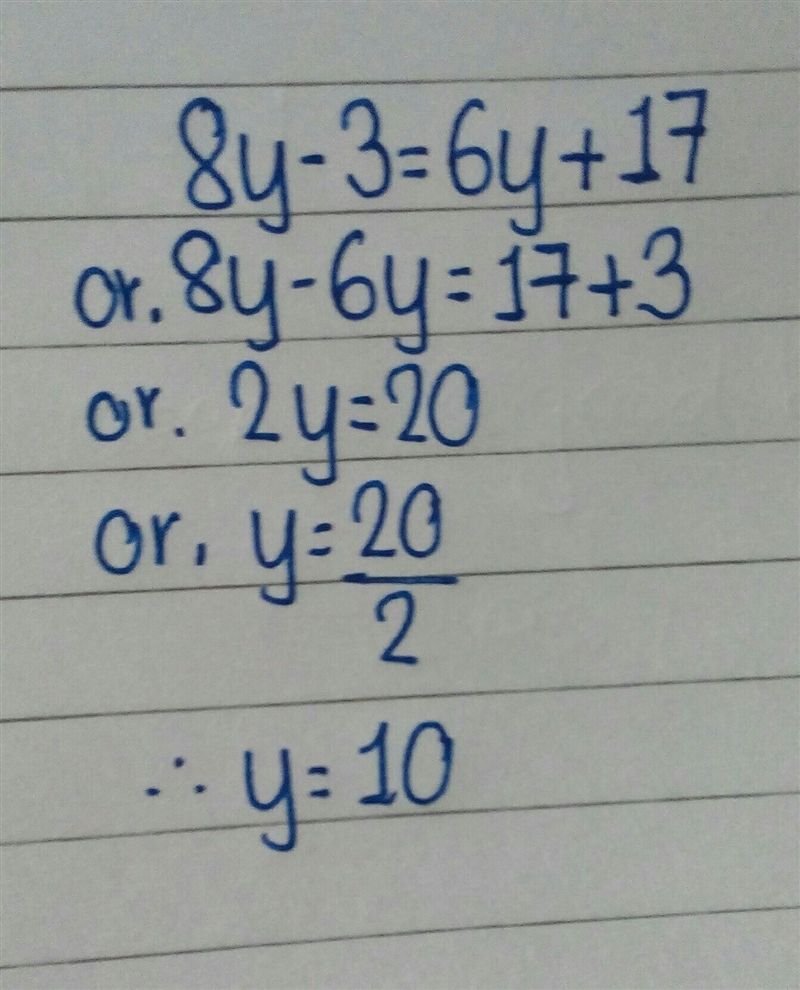 What is the answer to8y-3=6y+17-example-1