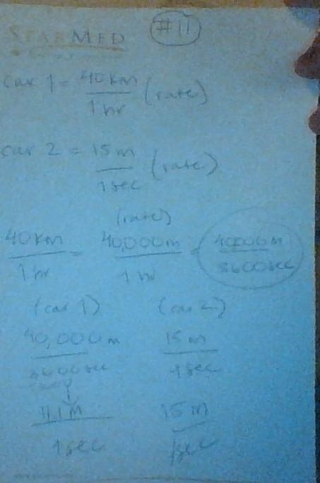 Drive a car at a rate of 40 kilometers per hour or drive a car at a rate of 15 meters-example-1