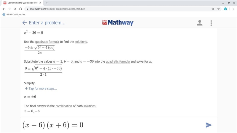 Find the solutions for (x-6)(x-6) O x=-6 O x=-6, x = 6 O x= 6 x=0, x = 6-example-2