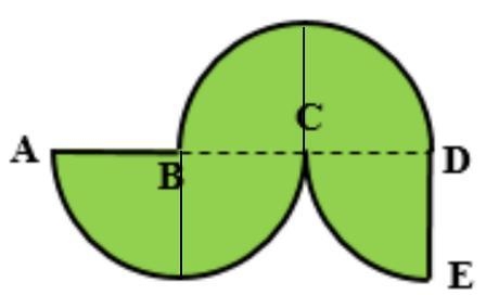 The figures below are made out of circles, semicircles, quarter circles, and a square-example-1