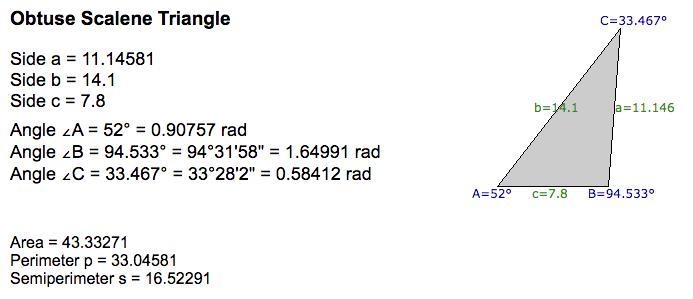 In △WXY , WX=14.1 inches, WY=7.8 inches, and m∠W=52∘ . What is the area of △WXY ? Enter-example-1