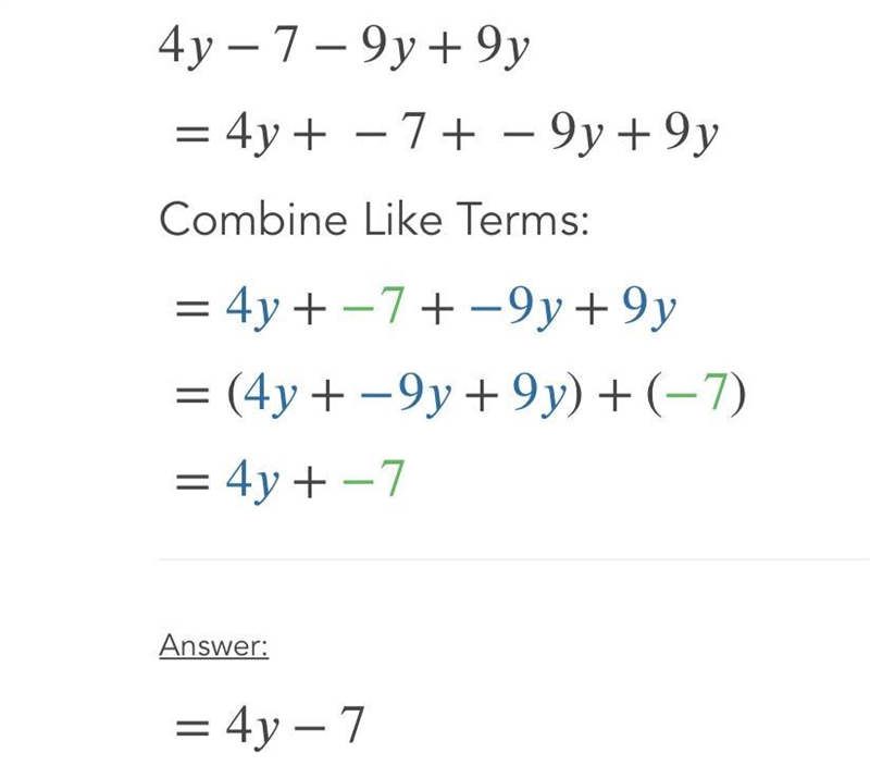 Simplify: 4y–7+ – 9y+9y-example-1