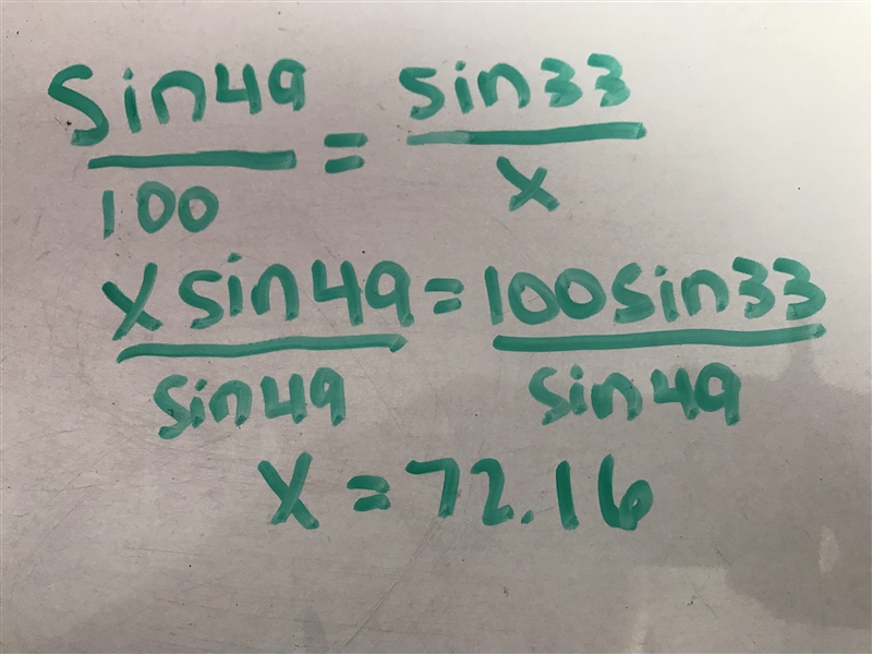 How can you find the side of a triangle only using angles 33 degrease, 49 degrees-example-1