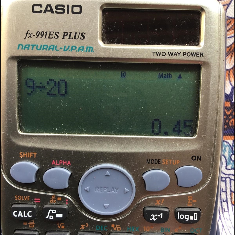 What shows a fractional and decimal equivalent of 9/20-example-1