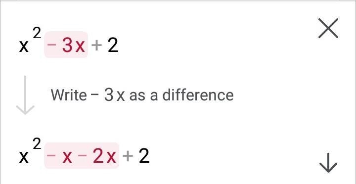 Factor the expression. x squared minus 3 x plus 2-example-1