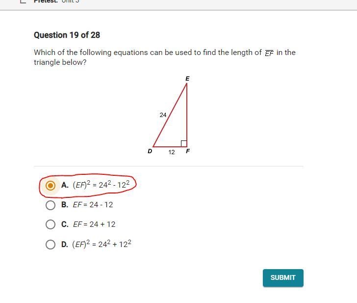 Which of the following equations can be used to find the length of EF in the triangle-example-1