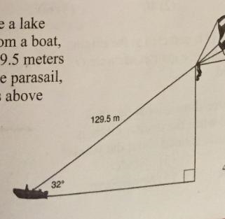 A man is parasailing above a lake at an angle of elevation of 32° from a boat. If-example-1