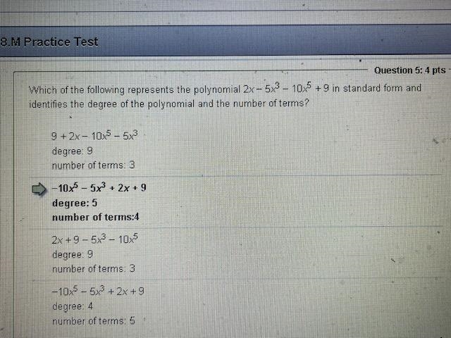 Which of the following represents the polynomial 2x − 5x^3 − 10x^5 + 9 in standard-example-1