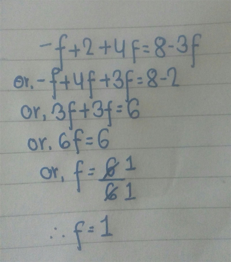 Solve for f. -f+2+4f=8-3f-example-1