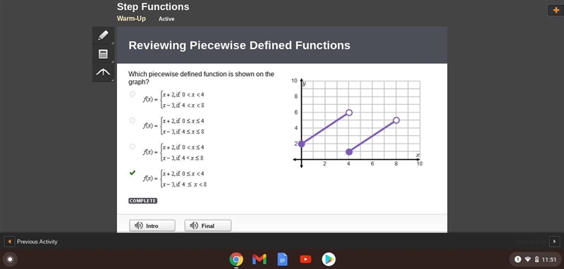 Which piecewise defined function is shown on the graph?-example-1