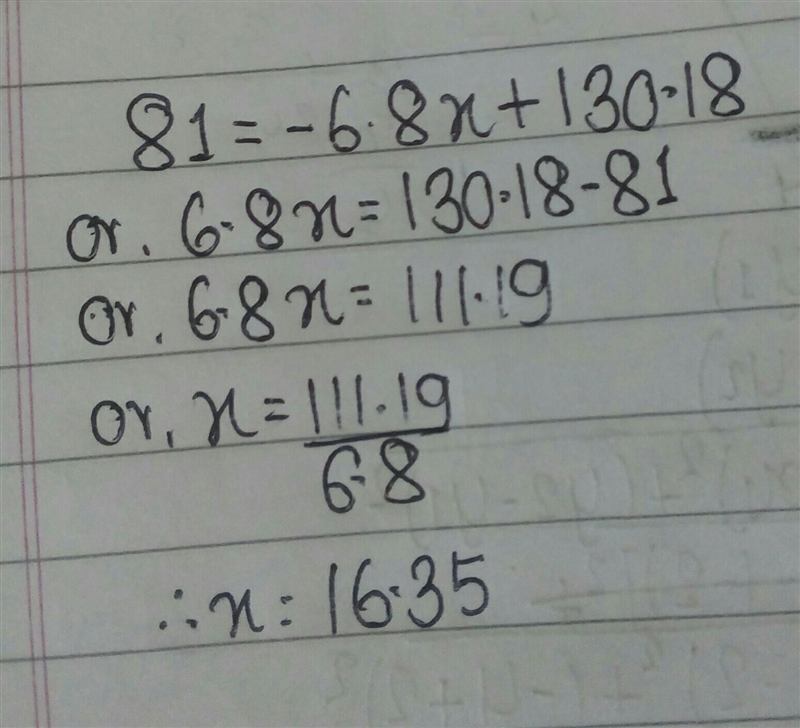 Solve for x: 81=-6.8x+130.18-example-1