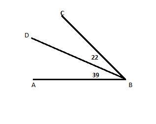 If m∠ABD=39 and m∠DBC=22 what is m∠ABC PLEASE HELP!!!!-example-1