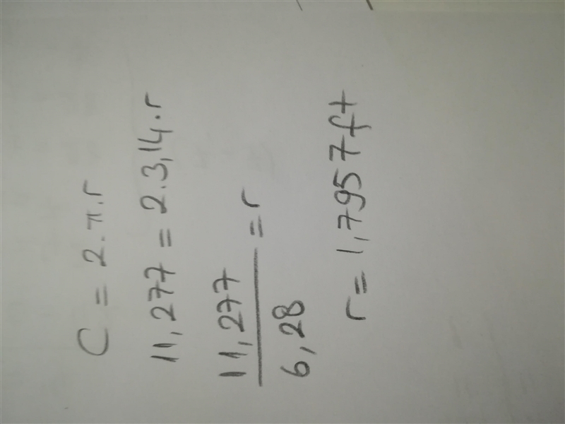 Writing What is the diameter of a circle with a circumference of 11.277 ft? Use pencil-example-1