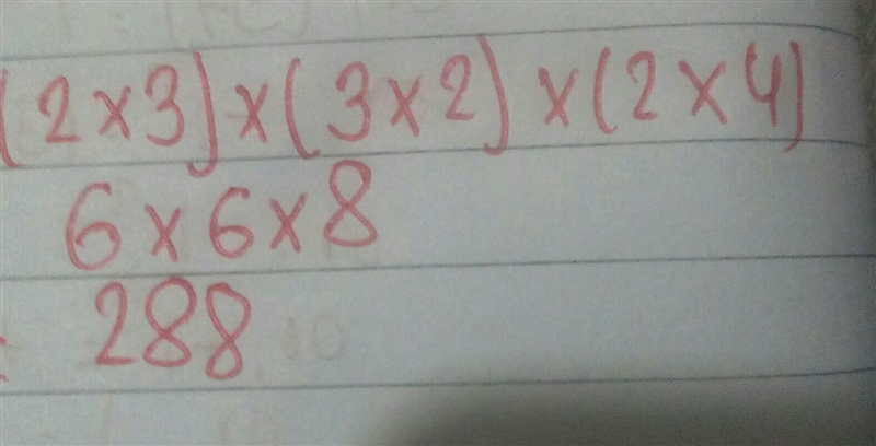 Solve the problem below and enter your answer in the space provided. (2 x 3) x (3 x-example-1