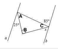 (SAT Prep) In the given figure, find x for which a ∥ b? A. 50° B. 65° C. 75° D. 95° Please-example-1