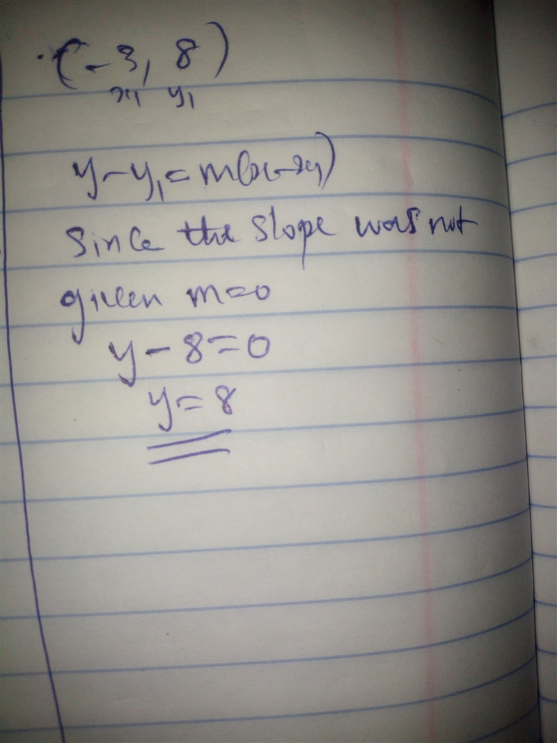 What is the equation of a horizontal line passing through the point (−3, 8)?-example-1